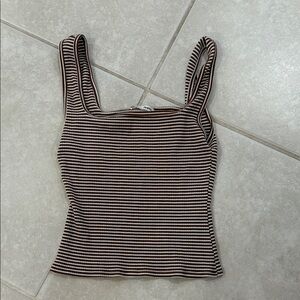 Reformation Brown and Cream Striped Ribbed Tank